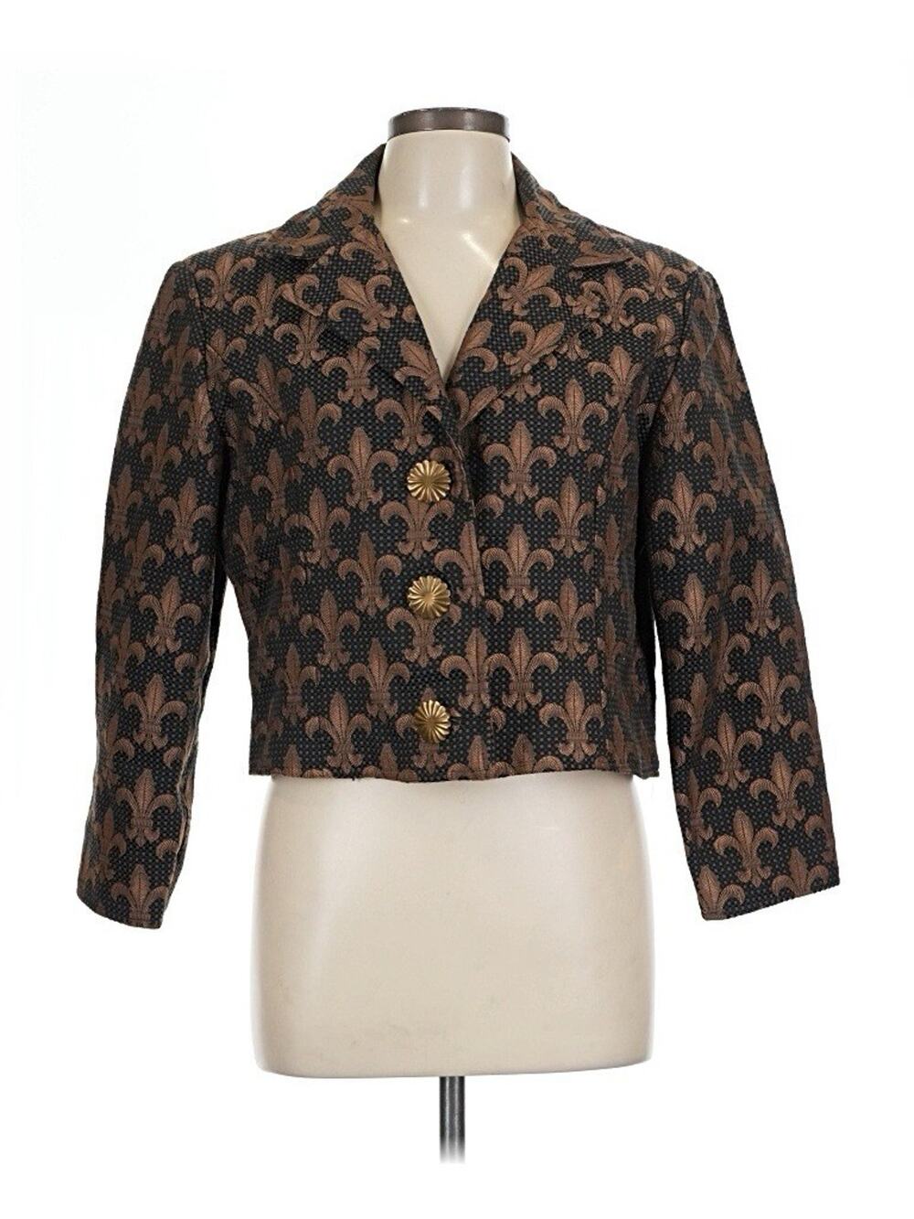 VTG Painted Pony Fleur Du Lis Print Nola Mardi Gras Black Gold Cropped Jacket L